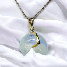 Load image into Gallery viewer, 14k Yellow Gold Crescent Moonstone &amp; Diamond Necklace 15&quot; Solid 585 Gold 2.4g
