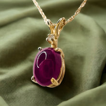 Load image into Gallery viewer, 14k Yellow Gold Natural Ruby &amp; Diamond Necklace 16&quot; 2cttw Ruby Cabochon 1.6g
