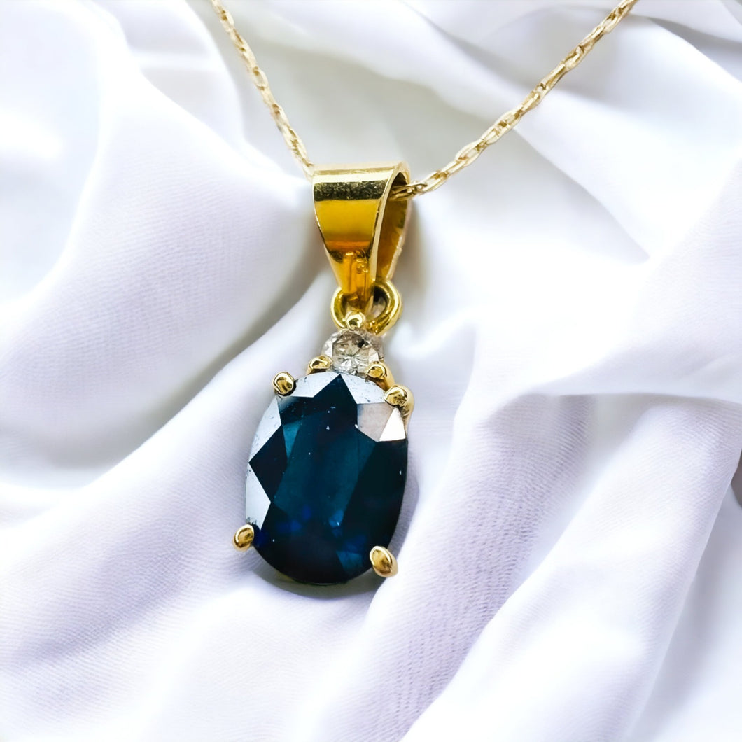 14k Yellow Gold 1 cttw Natural Blue Sapphire Diamond Necklace 21
