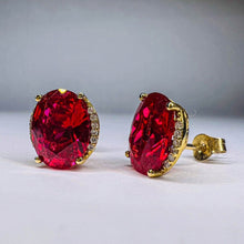 Load image into Gallery viewer, 10k Yellow Gold 4cttw Ruby &amp; Diamond Earrings 9mm Oval Cut 1.8g Ruby Stud Earrings July Birthstone Anniversary Gift for Wife Girlfriend
