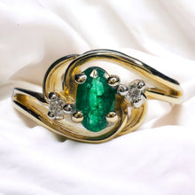 Load image into Gallery viewer, 0.35ctw Oval Natural Emerald &amp; Diamond Ring 14k Yellow Gold Size 9.25 3.33g
