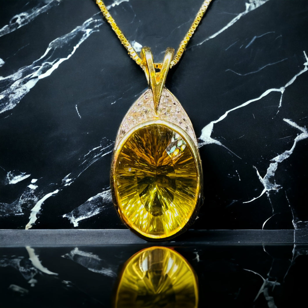 REAL 14k YELLOW GOLD 4.2cttw Oval Cut Natural Lemon Citrine Necklace 16