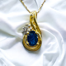 Load image into Gallery viewer, 10k Yellow Gold 1/2ct Natural Blue Sapphire Diamond Necklace 16&quot; Solid 417 Gold
