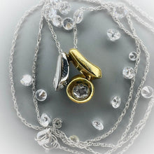 Load image into Gallery viewer, White Topaz Necklace 16&quot; 14k Two Tone Gold Estate Vintage Minimalist Style 1.8g
