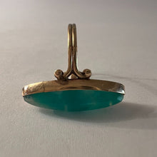 Load image into Gallery viewer, REAL 10k Yellow Gold ANTIQUE Green Agate Ring Sz 6 Victorian Era Long Navette Chrysoprase

