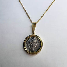 Load image into Gallery viewer, 14k Gold Ancient Coin Necklace 18&quot; 5.7g Silver Roman Emperor Commodus 177-192 AD Vintage Antique Fine Jewelry Best gift for Anniversary
