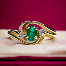 Load image into Gallery viewer, 0.35ctw Oval Natural Emerald &amp; Diamond Ring 14k Yellow Gold Size 9.25 3.33g
