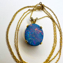 Load image into Gallery viewer, REAL 14k Yellow Gold Australian Black Opal Doublet Necklace 20&quot; 2.4g Rainbow
