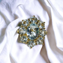 Load image into Gallery viewer, 10k Gold Aquamarine Ring Size 7.25 Vintage 3 Carat Aquamarine Cluster Ring 3.3g
