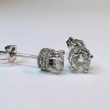 Load image into Gallery viewer, 14K White Gold Natural Diamond Earrings 1/2CT Hidden Halo Crown Round Cut Studs
