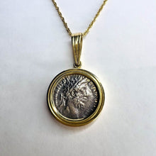Load image into Gallery viewer, 14k Gold Ancient Coin Necklace 18&quot; 5.7g Silver Roman Emperor Commodus 177-192 AD Vintage Antique Fine Jewelry Best gift for Anniversary

