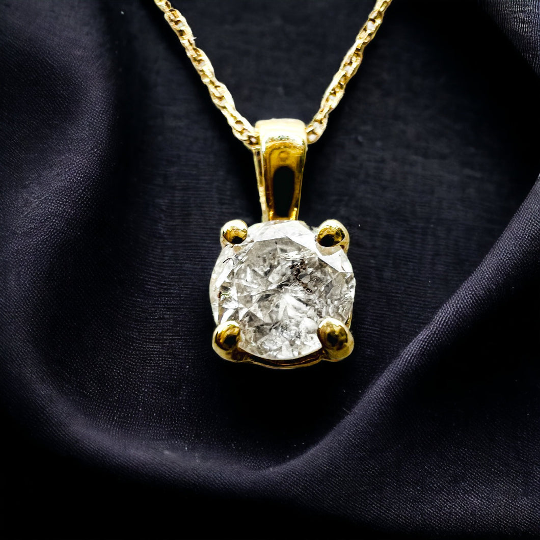 REAL 14k YELLOW GOLD 1/3ct Natural Diamond Solitaire Necklace 19