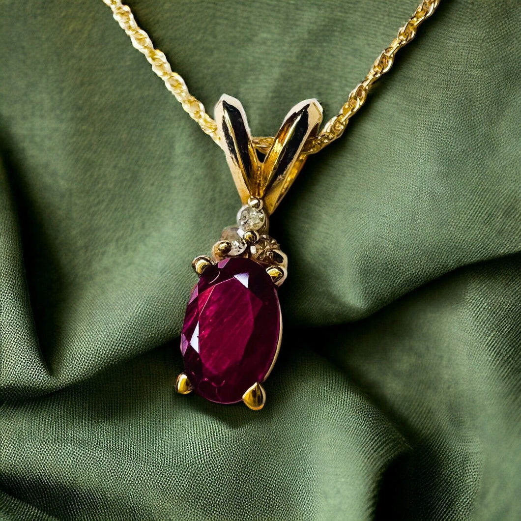 10k Yellow Gold Natural Ruby & Diamond Necklace 18