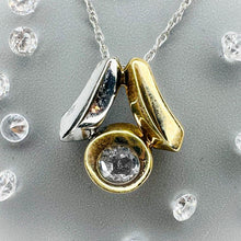 Load image into Gallery viewer, White Topaz Necklace 16&quot; 14k Two Tone Gold Estate Vintage Minimalist Style 1.8g
