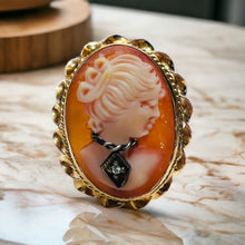 Load image into Gallery viewer, 14k Yellow Gold Antique Carved Shell Cameo Diamond Size 6 Ring Vintage 3.7g
