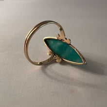 Load image into Gallery viewer, REAL 10k Yellow Gold ANTIQUE Green Agate Ring Sz 6 Victorian Era Long Navette Chrysoprase
