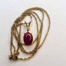 Load image into Gallery viewer, 14k Yellow Gold Natural Ruby &amp; Diamond Necklace 16&quot; 2cttw Ruby Cabochon 1.6g
