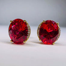 Load image into Gallery viewer, 10k Yellow Gold 4cttw Ruby &amp; Diamond Earrings 9mm Oval Cut 1.8g Ruby Stud Earrings July Birthstone Anniversary Gift for Wife Girlfriend
