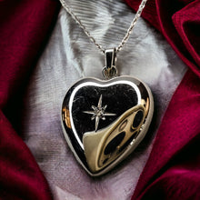Load image into Gallery viewer, 14k White Gold Heart Photo Locket Necklace Natural Diamond Necklace 18.5&quot; 2.3g
