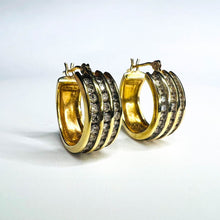 Load image into Gallery viewer, REAL 10k Yellow Gold 1.2CTTW 16mm Channel Set NATURAL DIAMOND Hoop Earrings 5.9g
