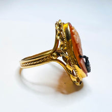 Load image into Gallery viewer, 14k Yellow Gold Antique Carved Shell Cameo Diamond Size 6 Ring Vintage 3.7g
