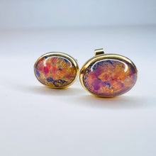 Load image into Gallery viewer, 14k Yellow Gold Opal Earrings 3 Carat T.W. Dragons Breath Stud Earrings 1.6g

