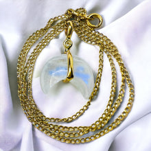 Load image into Gallery viewer, 14k Yellow Gold Crescent Moonstone &amp; Diamond Necklace 15&quot; Solid 585 Gold 2.4g
