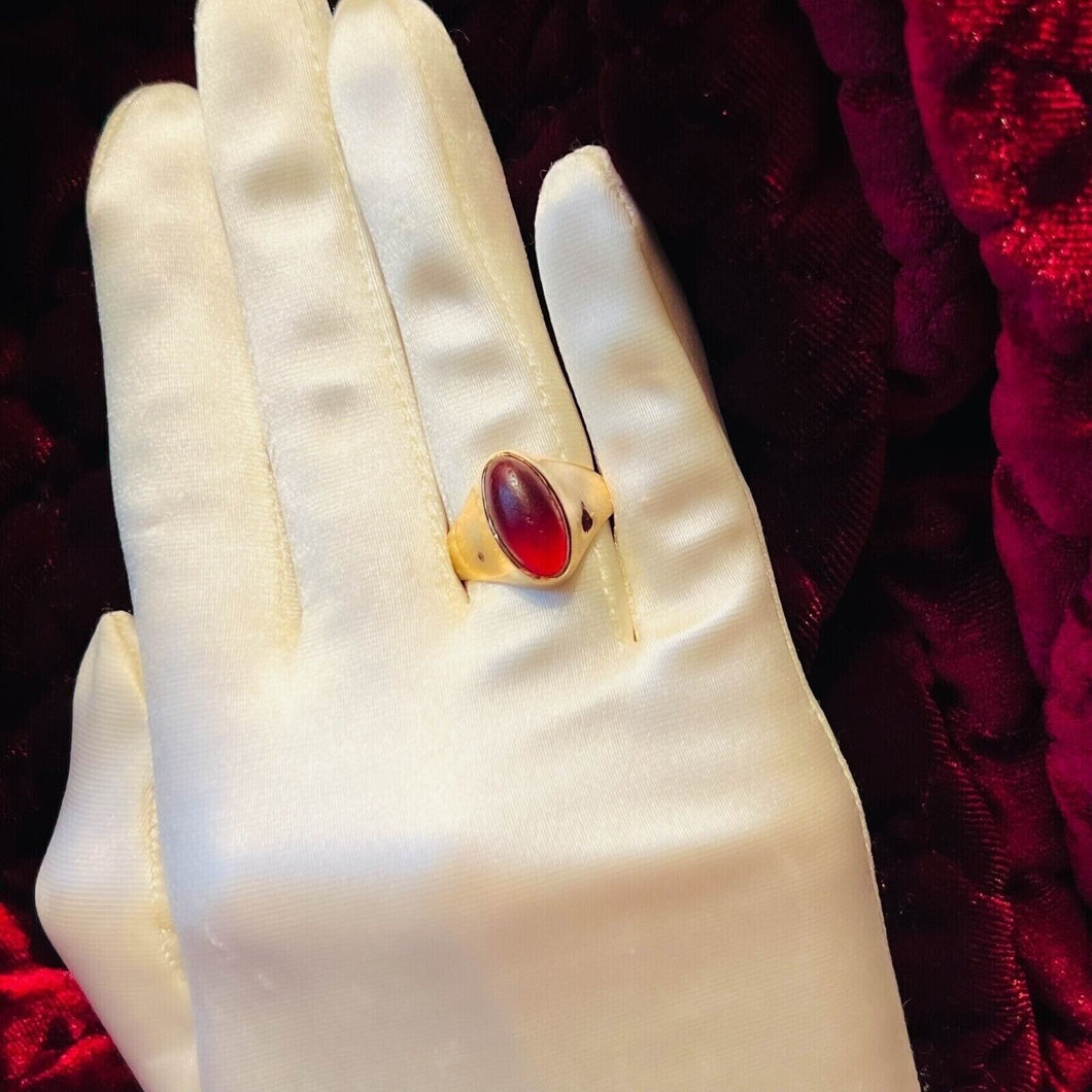 Antique Georgian 10k Yellow Gold 3carat Carnelian Cabochon Ring Size 8 5.4g