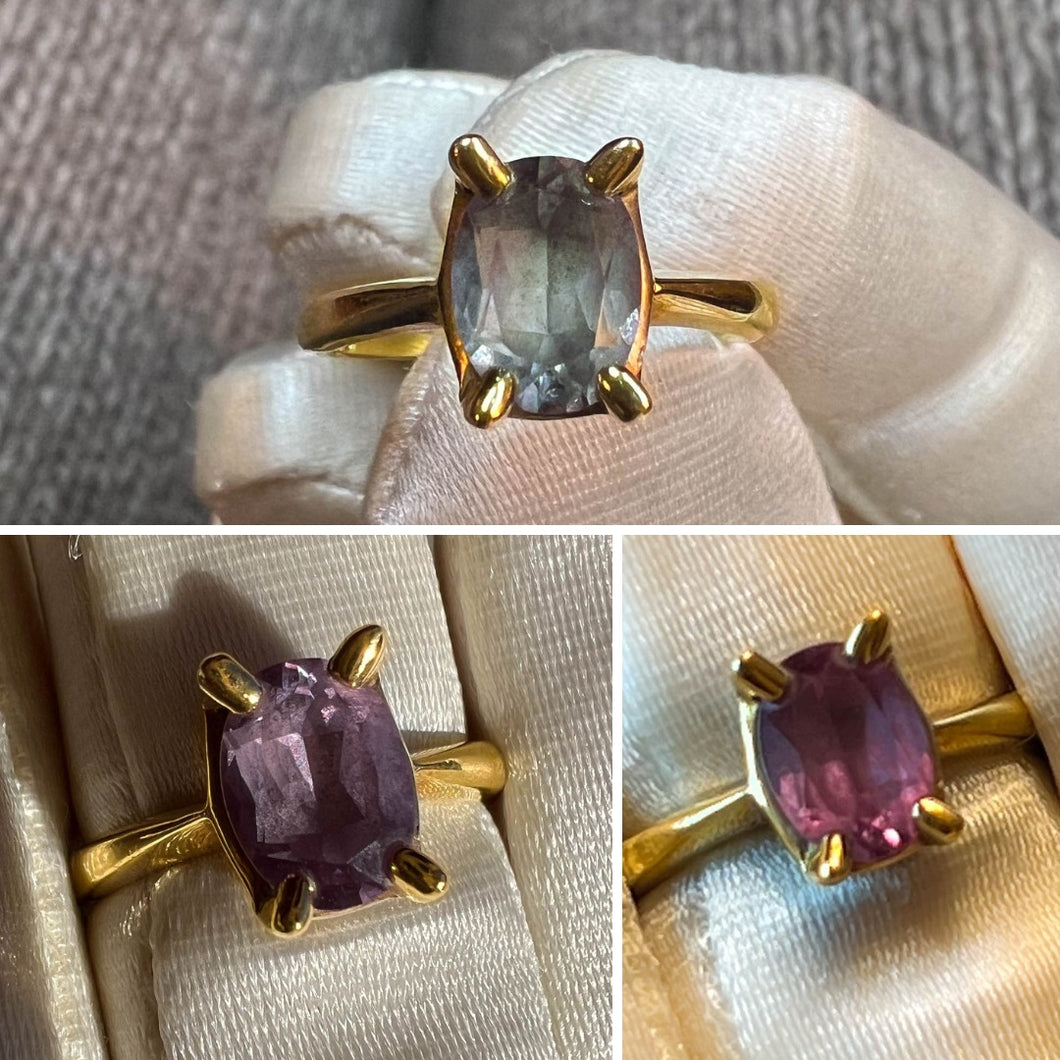 10k Yellow Gold Color Change Alexandrite Ring Size 5 Vintage 1.5ct Sapphire 1.3g