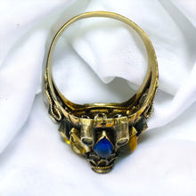 Load image into Gallery viewer, 14k Gold Harem Ring Size 8 Vintage Thai Princess Multi Gemstone Ring 4.9g
