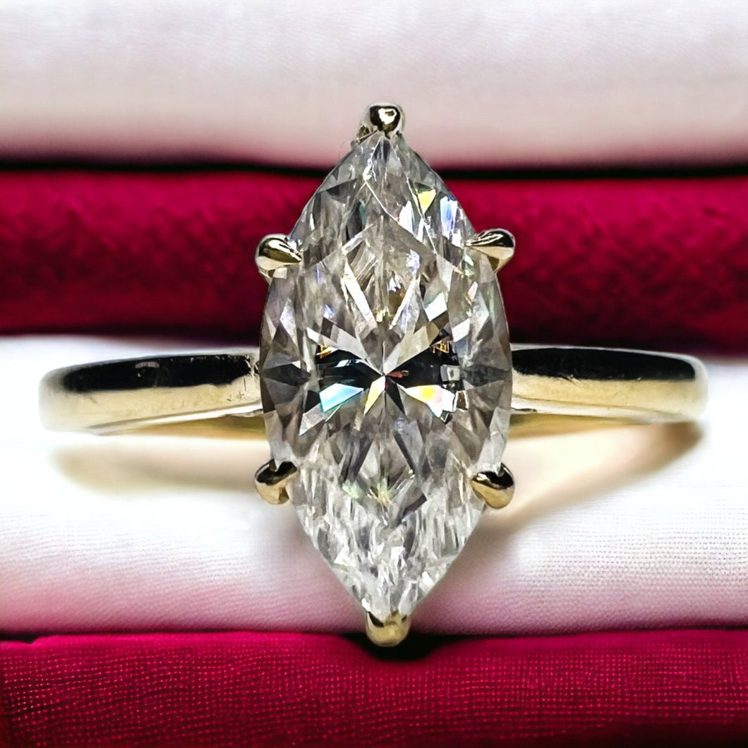 10k Yellow Gold Diamond Moissanite Hidden Halo Engagement Ring Size 5.75 2.3g Marquise Cut Wedding Ring Micro Pave Halo Diamond Ring