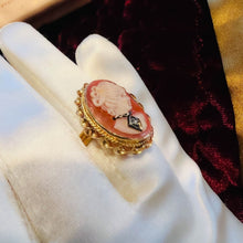 Load image into Gallery viewer, 14k Yellow Gold Antique Carved Shell Cameo Diamond Size 6 Ring Vintage 3.7g
