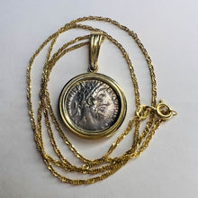 Load image into Gallery viewer, 14k Gold Ancient Coin Necklace 18&quot; 5.7g Silver Roman Emperor Commodus 177-192 AD Vintage Antique Fine Jewelry Best gift for Anniversary
