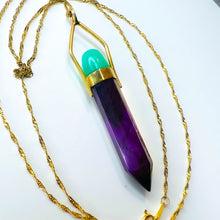 Load image into Gallery viewer, 14k Yellow Gold Chrysophrase Sugilite Pendulum Necklace 22&quot; Healing 7.9g
