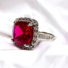 Load image into Gallery viewer, 10K White Gold 4cttw Ruby Halo Ring Size 5.5 Cluster Engagement Ring Diamonds
