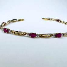Load image into Gallery viewer, 10k Yellow Gold Natural Ruby Tennis Bracelet 7&quot; Oval Cut Rubies &amp; Diamond 4g
