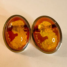Load image into Gallery viewer, Antique 14k Gold Amber Cameo Earrings 30 CTTW Vintage Carved Oval Cabochons 7.7g
