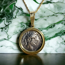 Load image into Gallery viewer, 14k Gold Ancient Coin Necklace 18&quot; 5.7g Silver Roman Emperor Commodus 177-192 AD Vintage Antique Fine Jewelry Best gift for Anniversary
