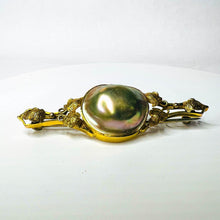 Load image into Gallery viewer, 10k Yellow Gold Antique Mabe Pearl Brooch Blister Pearl and Leaves Foliage 6.3g
