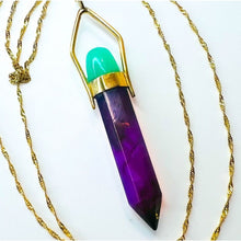 Load image into Gallery viewer, 14k Yellow Gold Chrysophrase Sugilite Pendulum Necklace 22&quot; Healing 7.9g
