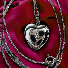 Load image into Gallery viewer, 14k White Gold Heart Photo Locket Necklace Natural Diamond Necklace 18.5&quot; 2.3g
