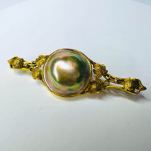 Load image into Gallery viewer, 10k Yellow Gold Antique Brooch Victorian Era Art Nouveau Mabe Pearl Blister Pearl Solid Gold 14k Flower Vines Grape Vine Leaf Foliage Jewelry is an asset Jewelry you can wear 24/7 Jewelry you can shower  Jewelry without nickel Best gift for Anniversary gift for wife For girlfriend Birthday gift for Birthstone rings
