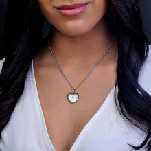 Load image into Gallery viewer, 14k White Gold Heart Photo Locket Necklace Natural Diamond Necklace 18.5&quot; 2.3g
