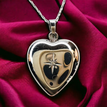 Load image into Gallery viewer, 14k White Gold Heart Photo Locket Necklace Natural Diamond Necklace 18.5&quot; 2.3g
