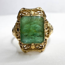 Load image into Gallery viewer, 10k Yellow Gold Antique Emerald Ring Size 5 Natural Emerald 1.5CTTW Vintage Ring
