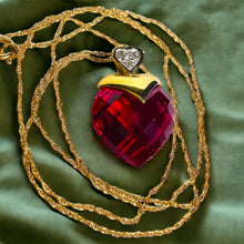 Load image into Gallery viewer, 10k Yellow Gold Ruby Diamond Necklace 18&quot; BIG 13mm Heart Briolette Red Ruby 3.2g
