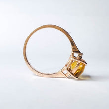 Load image into Gallery viewer, 14k Yellow Gold 1.5ct Citrine Diamond Ring Size 7 Vintage Cushion Cut 3 Stone 2g Natural Citrine Ring Anniversary Gift for Wife Estate
