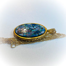 Load image into Gallery viewer, 14k Yellow Gold Black Opal Necklace 18&quot; Mosaic Australian Opal 3.5g Vintage
