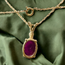 Load image into Gallery viewer, 14k Yellow Gold Natural Ruby &amp; Diamond Necklace 16&quot; 2cttw Ruby Cabochon 1.6g
