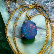 Load image into Gallery viewer, REAL 14k Yellow Gold Australian Black Opal Doublet Necklace 20&quot; 2.4g Rainbow
